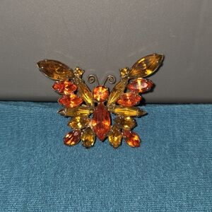 Vintage JULIANA D&E Vintage Butterfly Brooch Citrine Orange Rhinestone